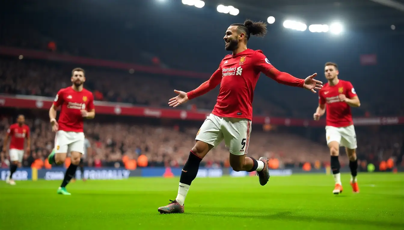 Football players celebrating a goal, representing dynamic betting opportunities on English Premier League, La Liga, and Champions League.